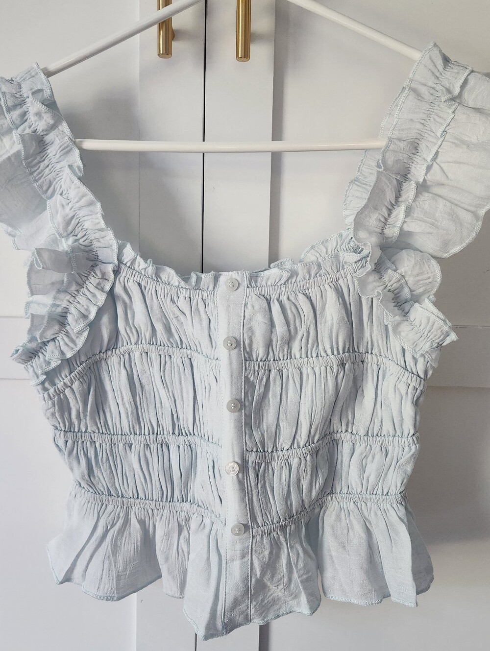NWT Light Blue Smocked Ruffle Crop Top - Size S